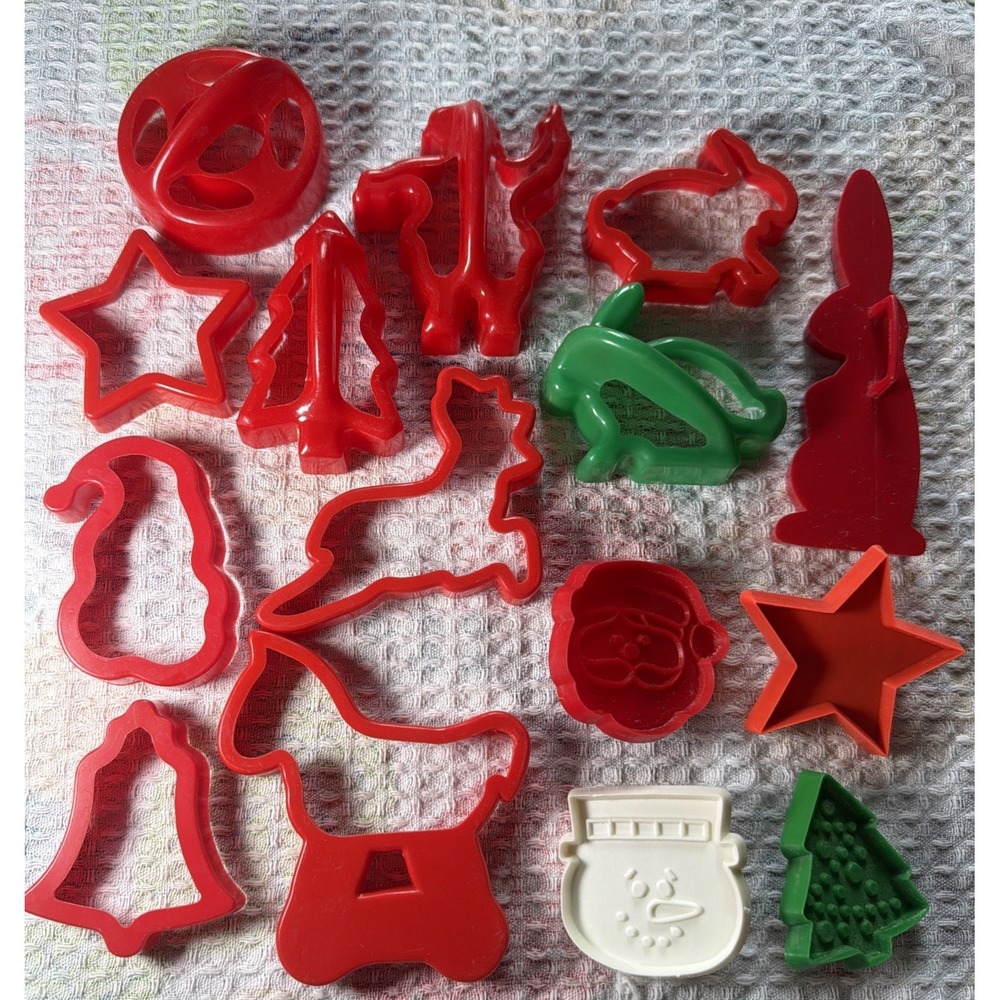 15 Piece Set of Vintage Seasonal Cookie Cutters - Plastic - Christmas Hallmark